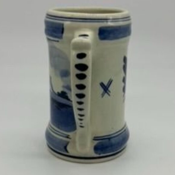 Vintage Delft Blauw Hand Decorated Blue Small Windmill Mug, Holland, Signed 5 in - Picture 3 of 11